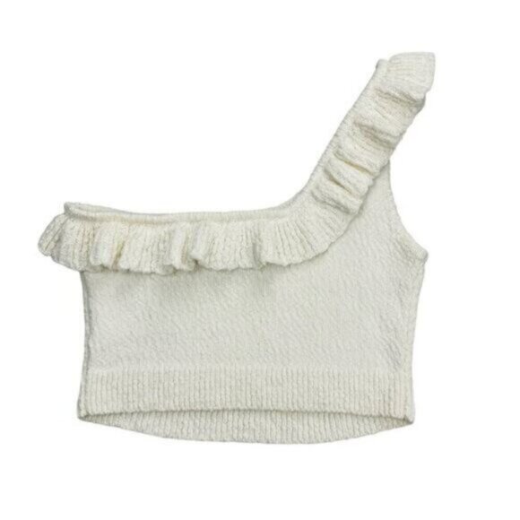 UO Molly Ruffle Crop Top Medium Ivory - Picture 4 of 6
